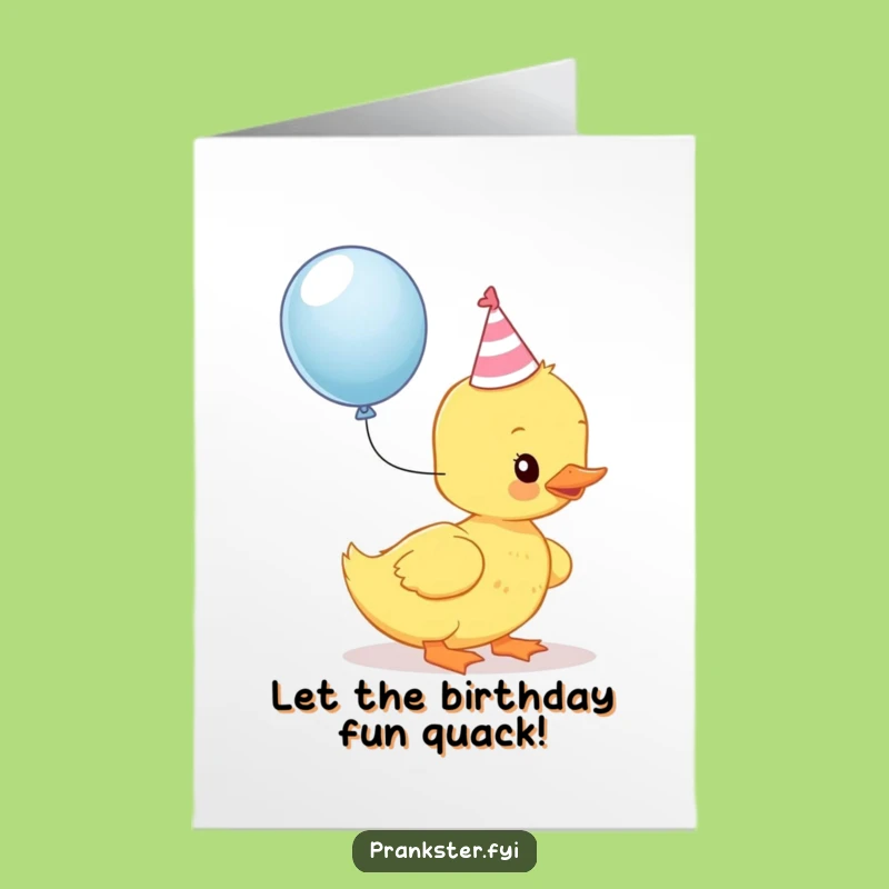 Free Printable Birthday Card: Kawaii Duckling Party Pop Funny Downloadable