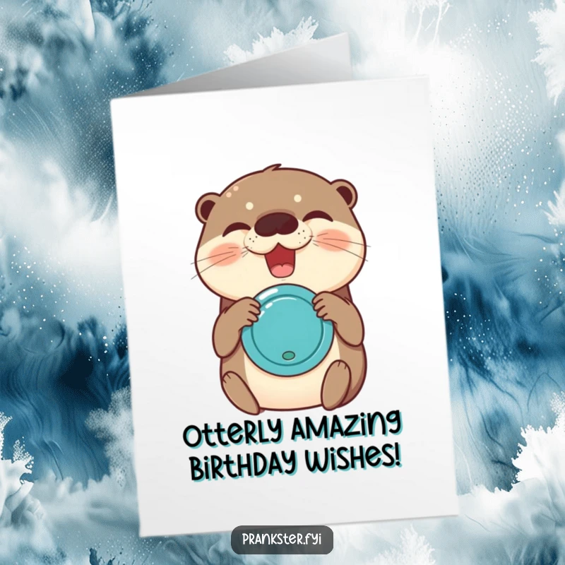 Funny Free Printable Birthday Card featuring a giggling otter gleefully squeezing a joy buzzer with a huge smile.