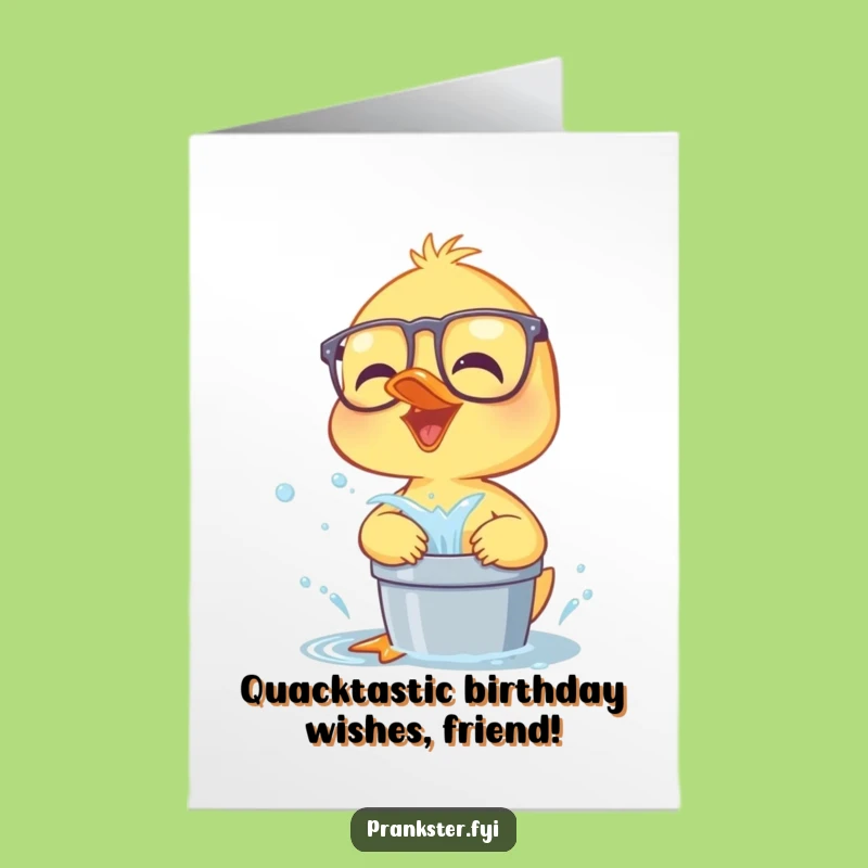 Free Printable Funny Duckling Birthday Card: Giggling Glasses Duckling Splash Surprise Downloadable Gift!