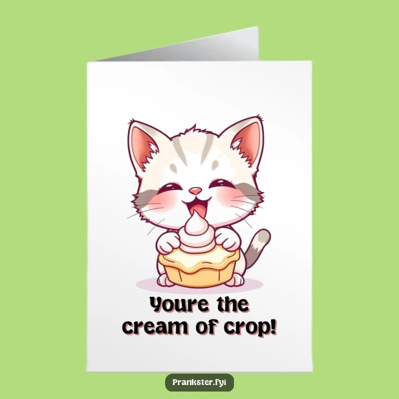 Free Printable Congrats Card: Cream Pie Cat - Joyful Downloadable Gift for Celebrations