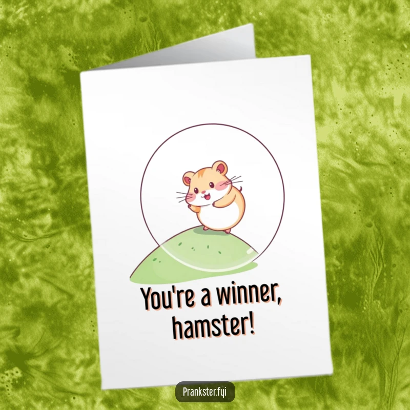 Funny Free Printable Congratulations Card with a kawaii hamster rolling in a ball, symbolizing a successful and exciting achievement.