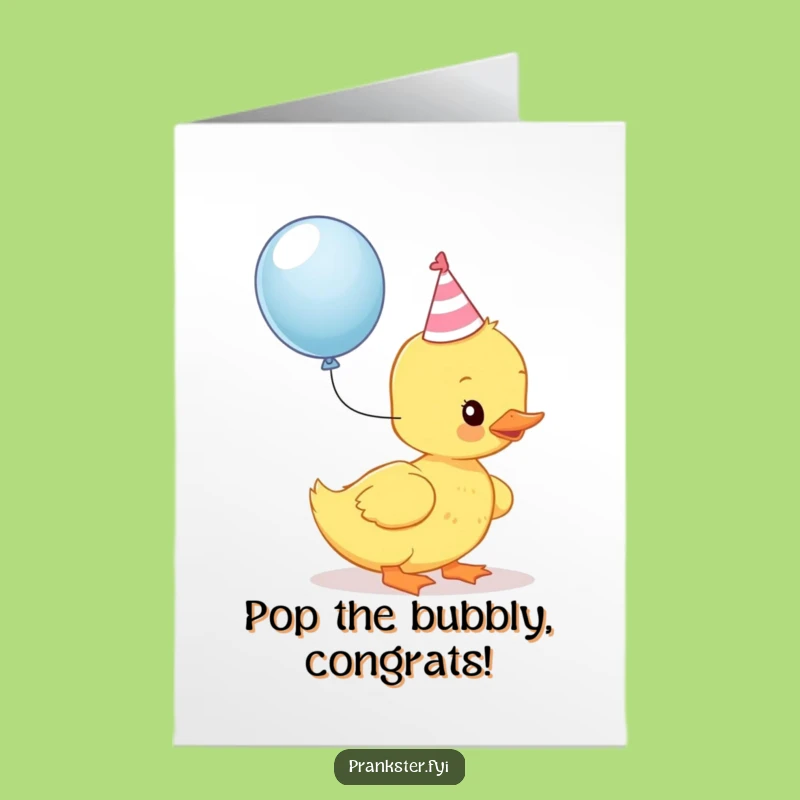 Free Printable Congrats Card: Kawaii Duckling Party Pop Funny Downloadable