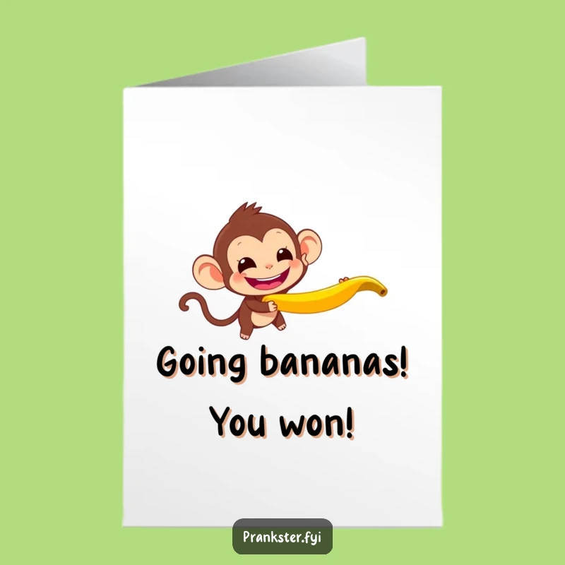 Free Printable Congrats Card: Monkey's Slippery Win Funny Downloadable Gift