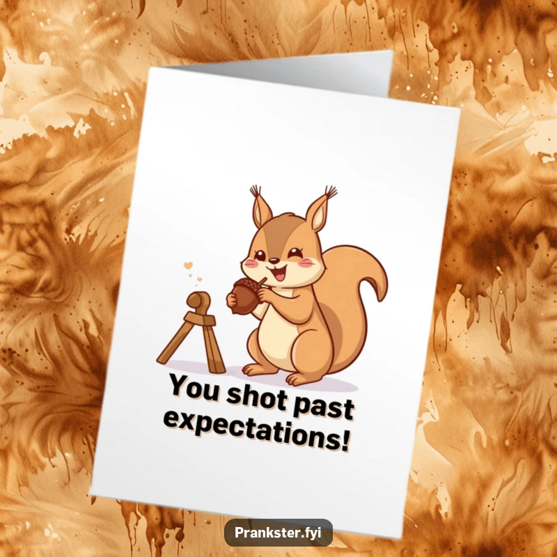 Funny Free Printable Congratulations Card: A squirrel aiming an acorn with a slingshot, a zesty and funny greeting.