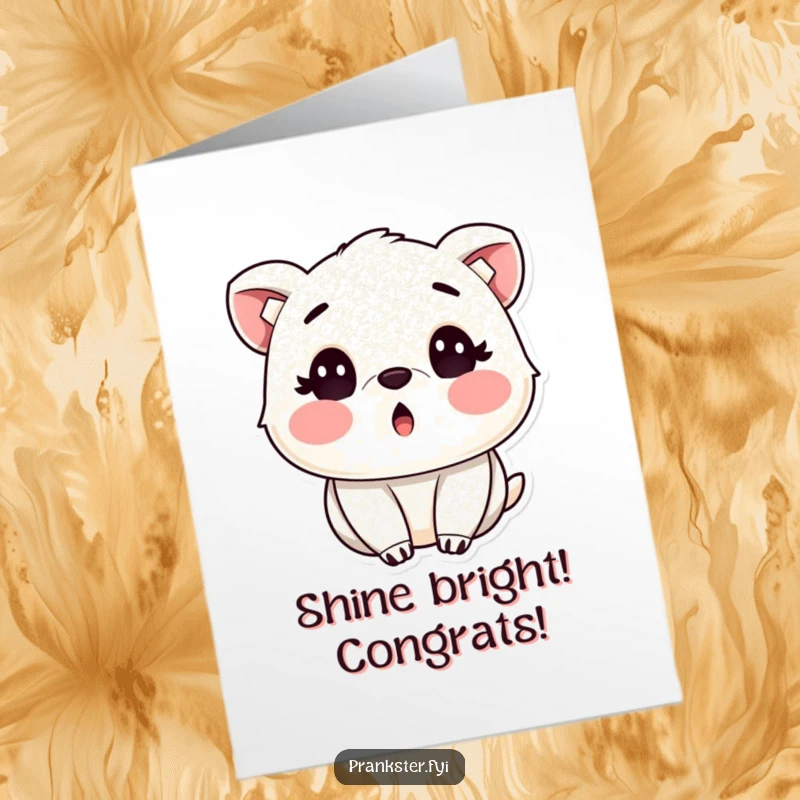 Funny Free Printable congrats card showing a surprised animal covered in glitter, celebrating a dazzling achievement.