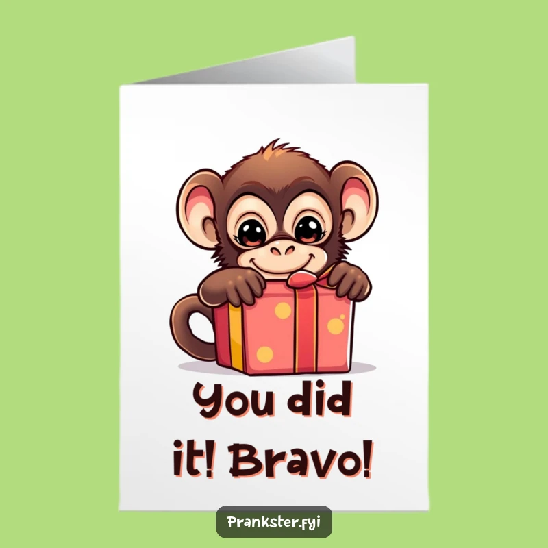 Free Printable Congrats Card: Mischievous Monkey Hides Surprise Funny Downloadable Gift!