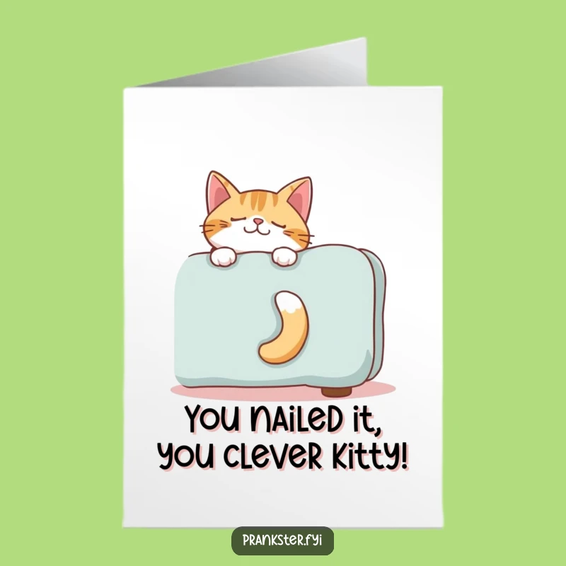Free Printable Congrats Card: Giggling Cat Tail Peek-a-Boo Funny Downloadable Gift