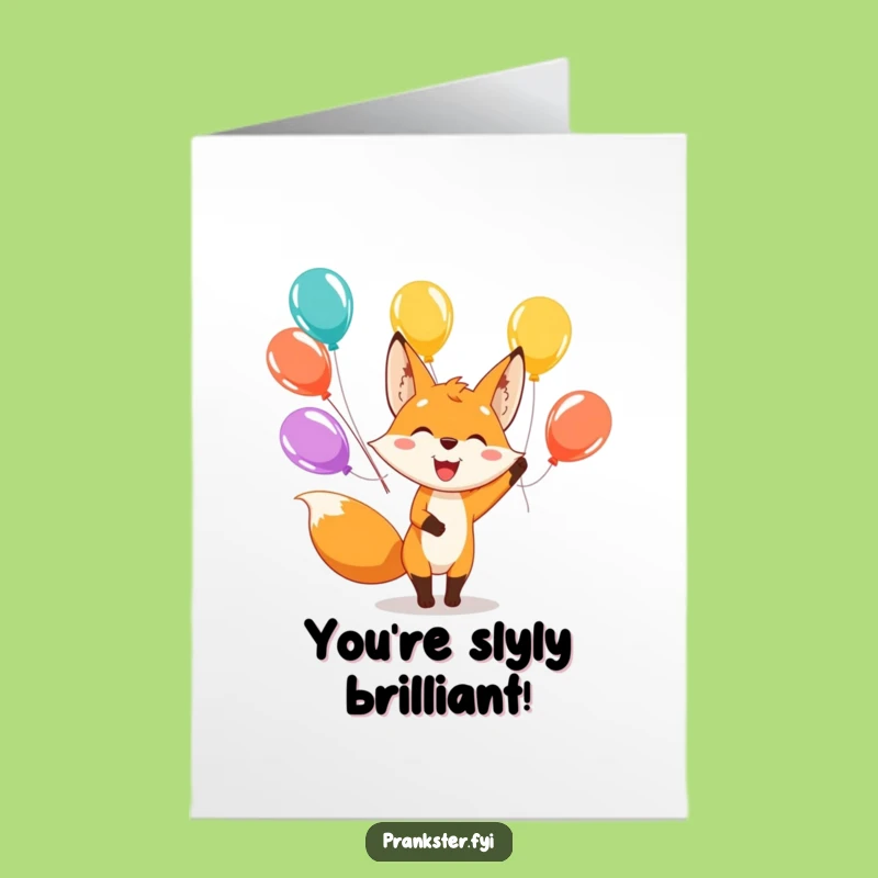 Free Printable Congrats Card: Fox Juggling Balloons, Humorous Downloadable Joy