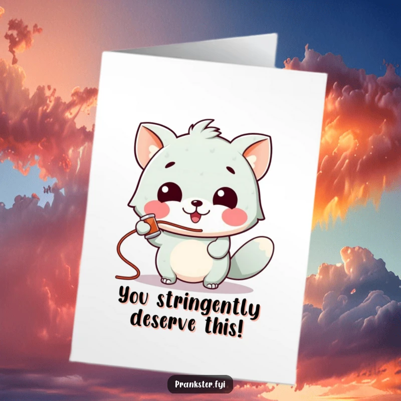 Funny Free Printable Congratulations Card of a playful animal spraying silly string with a gleeful expression.