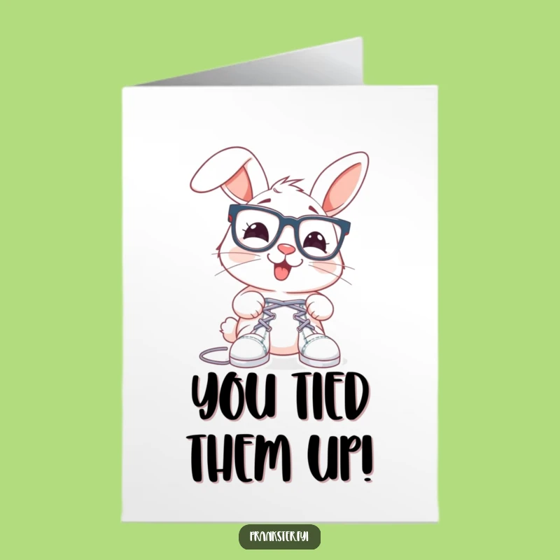 Free Printable Congrats Card: Rabbit Shoelace Prank - Celebrate with Downloadable Giggles!