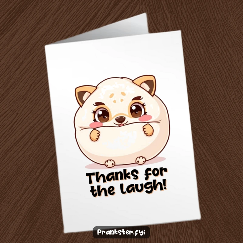 Funny Free Printable thank you card featuring a cheeky animal with a whoopee cushion, offering thanks with a grin.