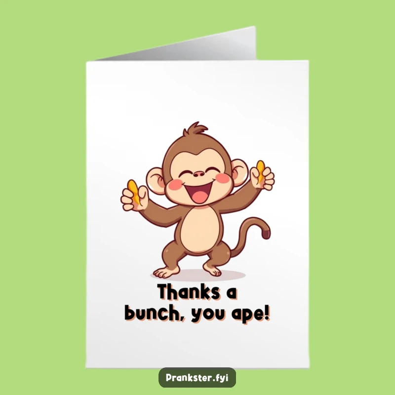 Free Printable Thank You Card: Funny Monkey Banana Peel Toss - Downloadable Gift
