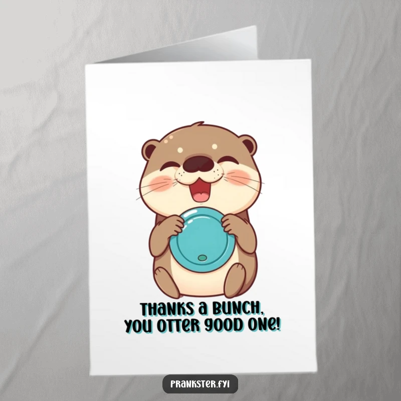 Funny Free Printable Thank You Card showing a giggling otter giving a shocking surprise with a joy buzzer.