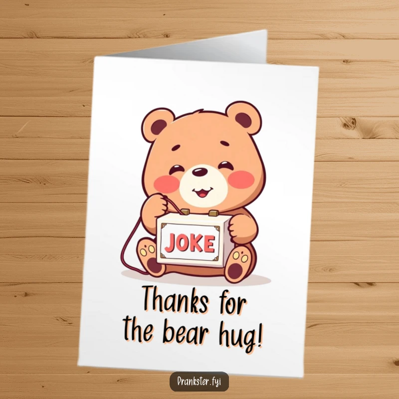Funny Free Printable Thank You Card: Bear activating a joke box, sending thanks with humor, a delightful downloadable gift.