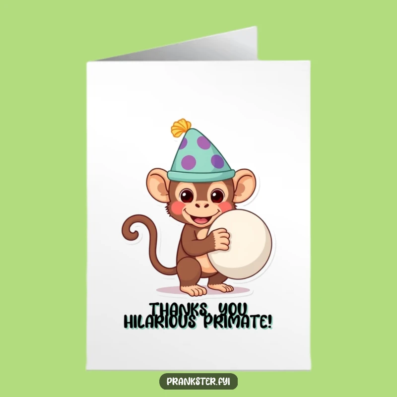 Free Printable Thank You Card: Playful Monkey, Funny Downloadable for Expressing Gratitude