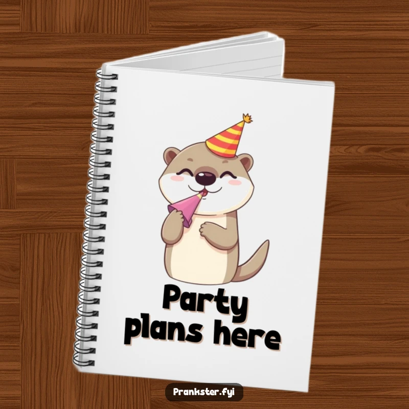 Funny notebook with a cheerful party otter blowing a noise maker, inspiring creativity and fun for all your writing needs.