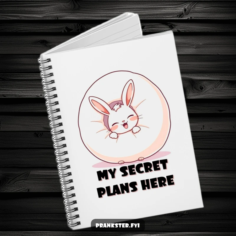 Funny notebook featuring a giggling rabbit hiding behind a whoopee cushion, ideal for jotting down humorous thoughts.