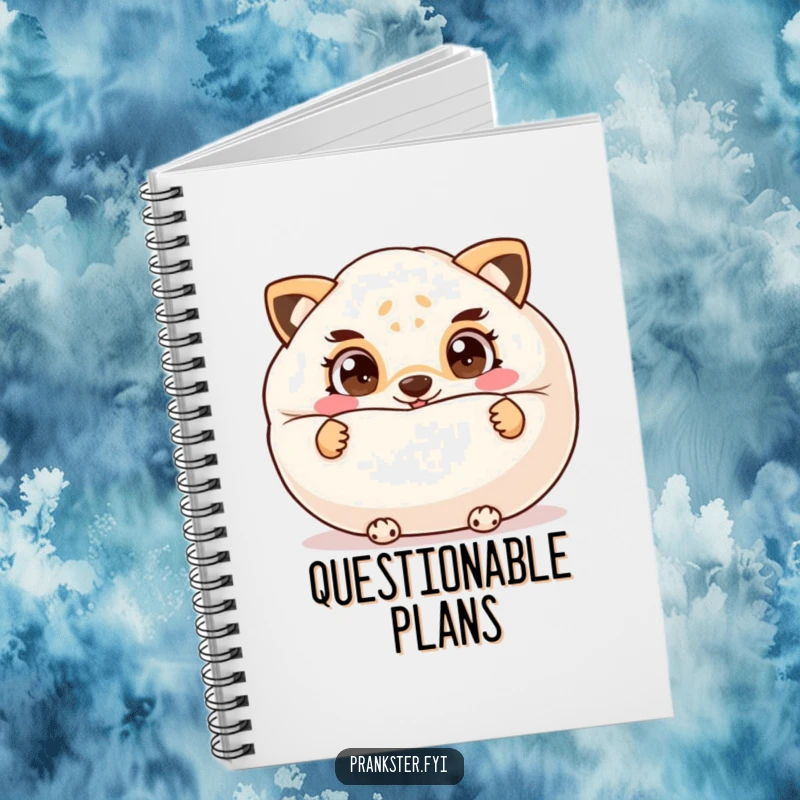 Funny notebook cover featuring a cheeky animal hiding behind a whoopee cushion, its mischievous eyes ready for plotting jokes.