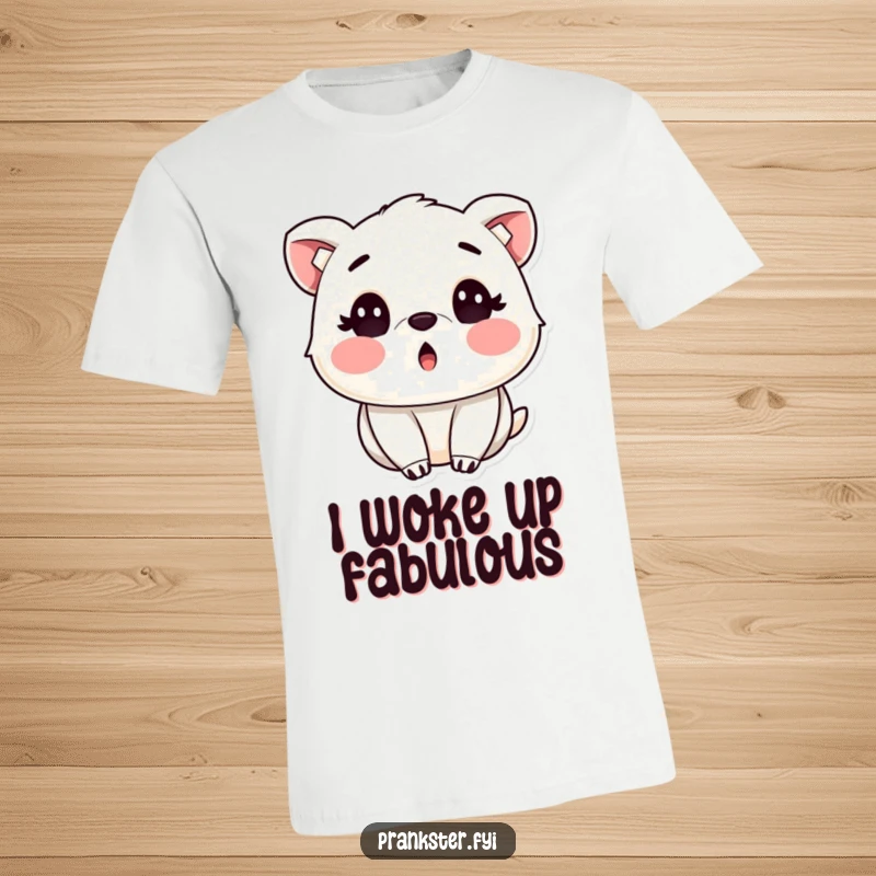 Funny t-shirt depicting a surprised animal with bright rosy cheeks, dusted with shimmering glitter, showcasing a moment of delight.