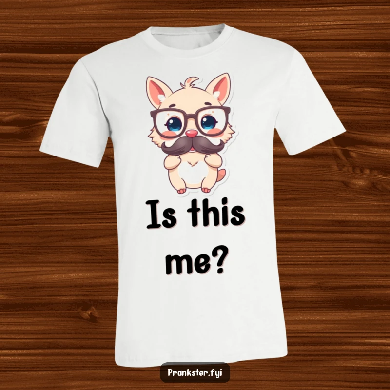 Funny t-shirt featuring a delighted animal character wearing oversized glasses and holding a fake mustache, exuding quirky intelligence.
