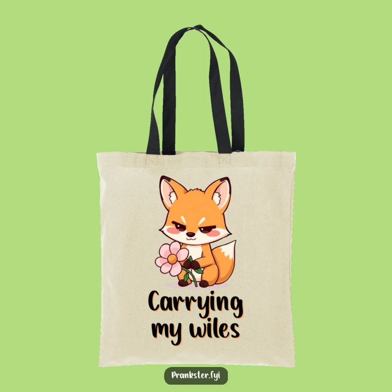 Funny Sly Fox Tote Bag - Wiggling Eyebrows Fake Flower Shopping Gift