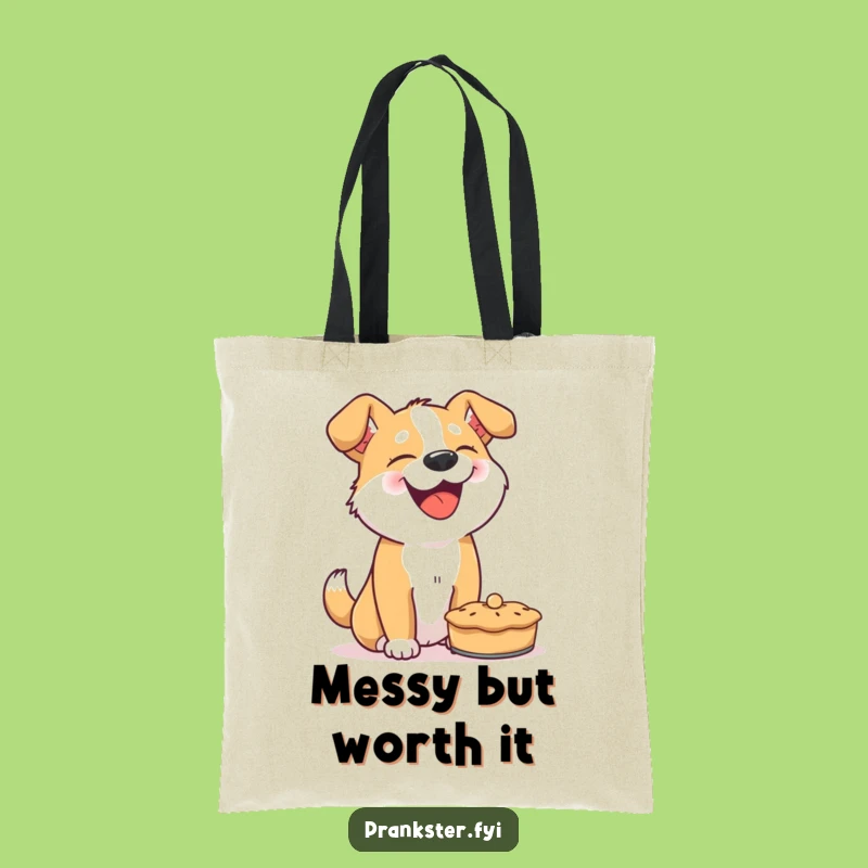 Funny Dog Pie Throw Tote Bag - Giggling Canine Shopping Bag, Hilarious Gift